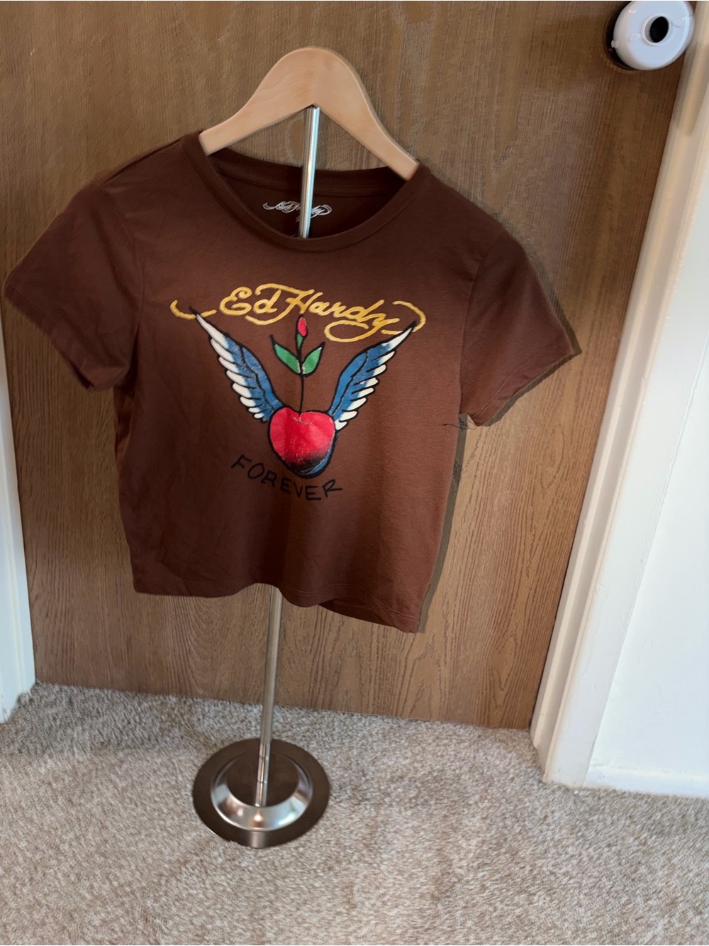 Ed Hardy Brown Short-Sleeve Tee with Winged Heart Graphic